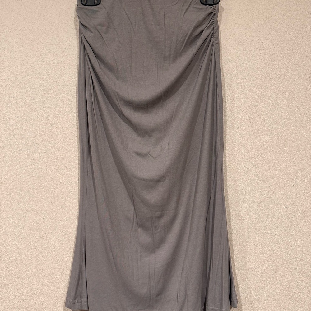 OGL Gray Ruched Midi Pencil Skirt